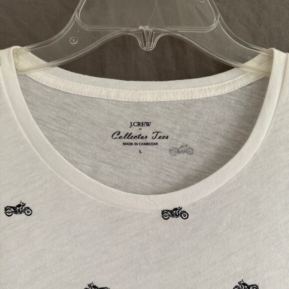 J.Crew Collector Tees Motorcycle Print T-Shirt White Indie Soft Grunge Sz Large - Picture 2 of 10